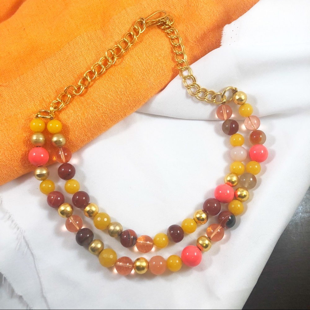 WENDY MINK Coral Gold Glass Bead Necklace